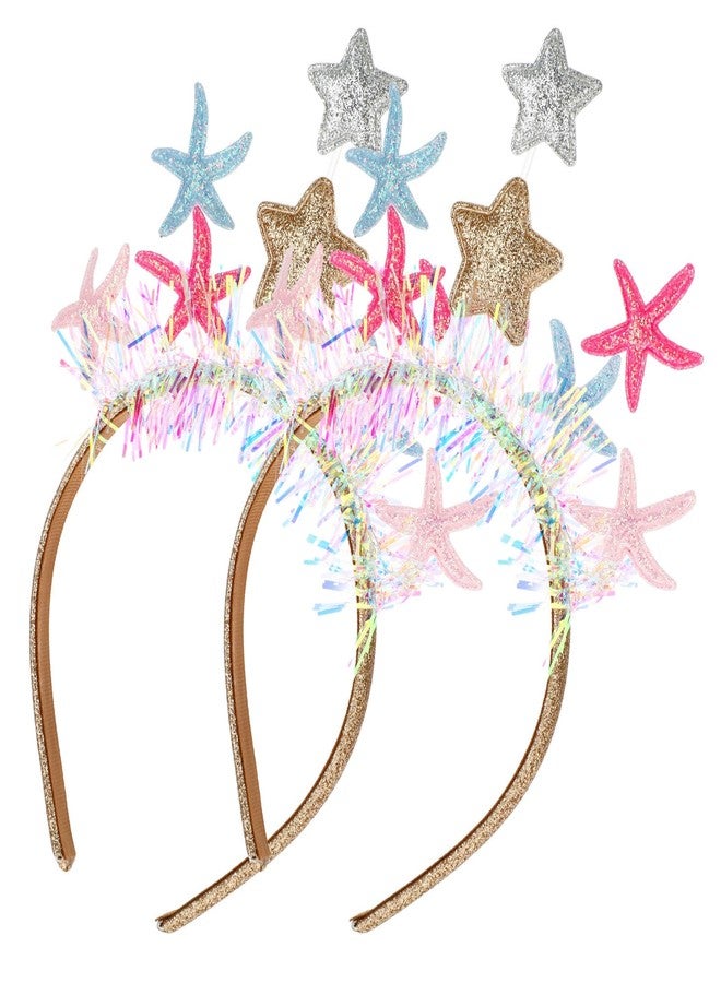 DSLSQD Star Headband, 2 Pieces Hairband with Colorful Silk Star Hair Hoop, Xmas Hair Accessories for Party Festival Holiday Birthday Kids Adults One Size - Image 1